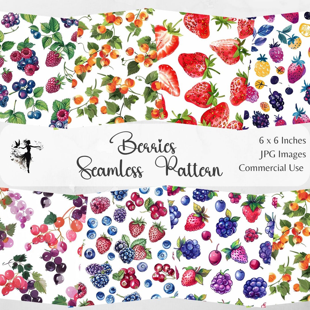 Berries Seamless Pattern Fruit Digital Paper Background Strawberry ...