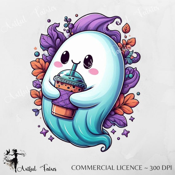 Cute Fall Ghost PNG Halloween Coffee Clipart Spooky Sublimation Design Shirt Bougie Popular Trendy uv DTF Mug Wrap Coffee Lover Mug Sticker