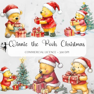 Winnie Puuh PNG Niedlicher Weihnachten Clipart Weihnachtsbaum Präsentiert Junk Journal Aufkleber, Weihnachten Sublimationsdesign Becher Tumbler Shirt Ornament