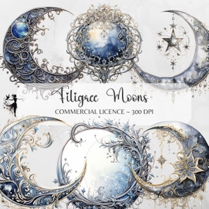 Volle maan PNG maan clipart hemelse clipart fantasie clipart junk Journal levert mixed media aquarel PNG wassende maan zilveren maan