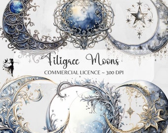 Full Moon PNG Moon Clipart Celestial Clipart Fantasy Clipart Junk Journal Supplies Mixed Media Watercolor PNG Crescent Moon Silver Moon