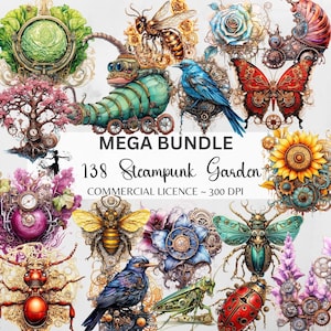 Steampunk Clipart Garten Aquarell Steampunk Ephemera Scrapbook Junk Journal Decoupage Steampunk Scrapbooking Papier Blumen Insekt Vogel PNG