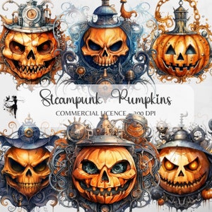 Steampunk Pumpkin Clipart Watercolor Steampunk Clipart Steampunk Ephemera Scrapbook Junk Journal Decoupage Steampunk Halloween PNG Bundle