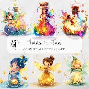 Cute Fairy Clipart in a jar Fairy PNG Fantasy Watercolor Fairies Birthday Fairy Garden fairy core Fairy Tale Graphics Fairyland Junk Journal