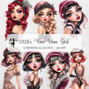 1920 年代のパーティー クリップアート フラッパー ドレス PNG レトロ 人々 ヴィンテージ 1920 年代 ファッション ガール 新年 グレート ギャツビー かわいい人形 ジャンク ジャーナル プランナー ステッカー