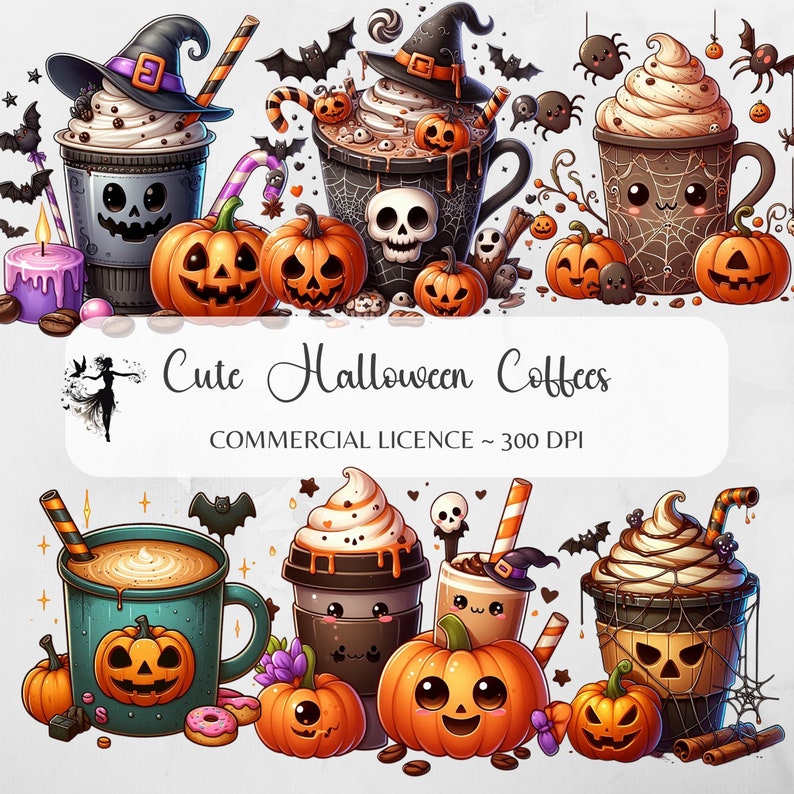 Halloween Coffee PNG Clipart Halloween Coffee Cups Spooky Fall PNG Pumpkin png Sublimation Design Fall DTF Transfer Iced Coffee png Tumbler Wrap