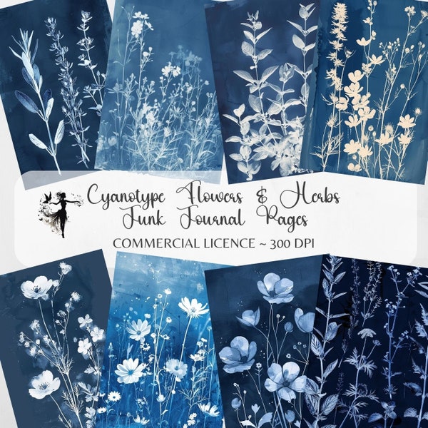 Cyanotype Junk Journal Pages Scrapbooking Pages Printable Journal Papers Ephemera Junk Journal Kit Scrapbook Supplies Digital Paper Collage