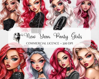 New Year Girl Clipart Chibi PNG Festive Girl Clipart Holiday Girl Fashion Girl Digital Art Cute Girl Illustration Party Clipart Sublimation