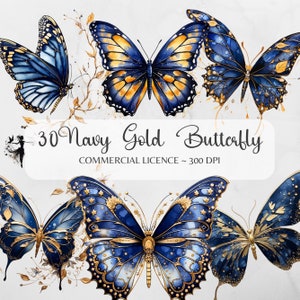 Schmetterling Clipart Marine-Gold Schmetterling PNG Schmetterlinge PNG Blauer Schmetterling Druck Schmetterling Kunst Schmetterling Gold Marine Schmetterling Aufkleber Hochzeit