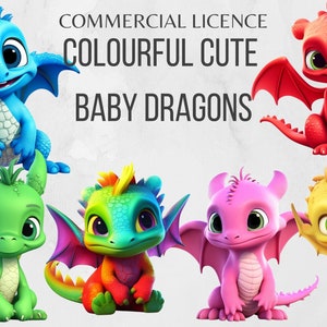 Bunt Fantasy Drachen Clipart, Kawaii Drachen Chibi Clipart, Niedlichen Baby Drachen PNG, Niedlichen Drachen Clipart, Fantasy Regenbogen Kleiner Drache