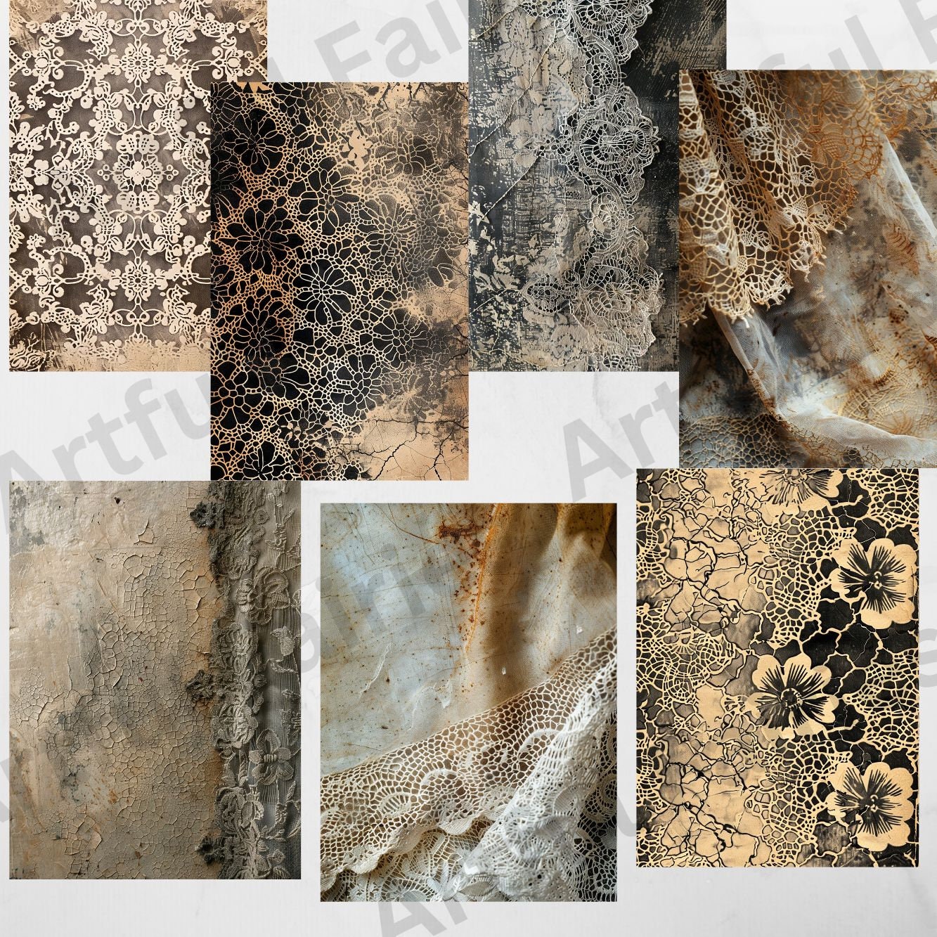 Grungy Lace Junk Journal Pages Base Stained Digital Scrapbook Paper Kit ...