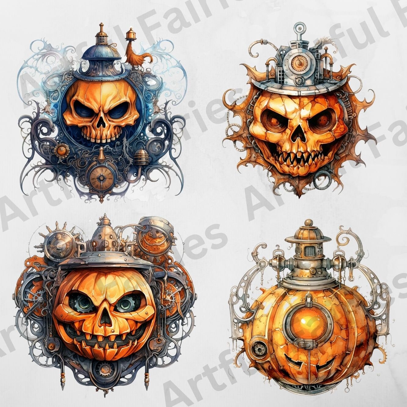 Steampunk Pumpkin Clipart Watercolor Steampunk Clipart - Etsy