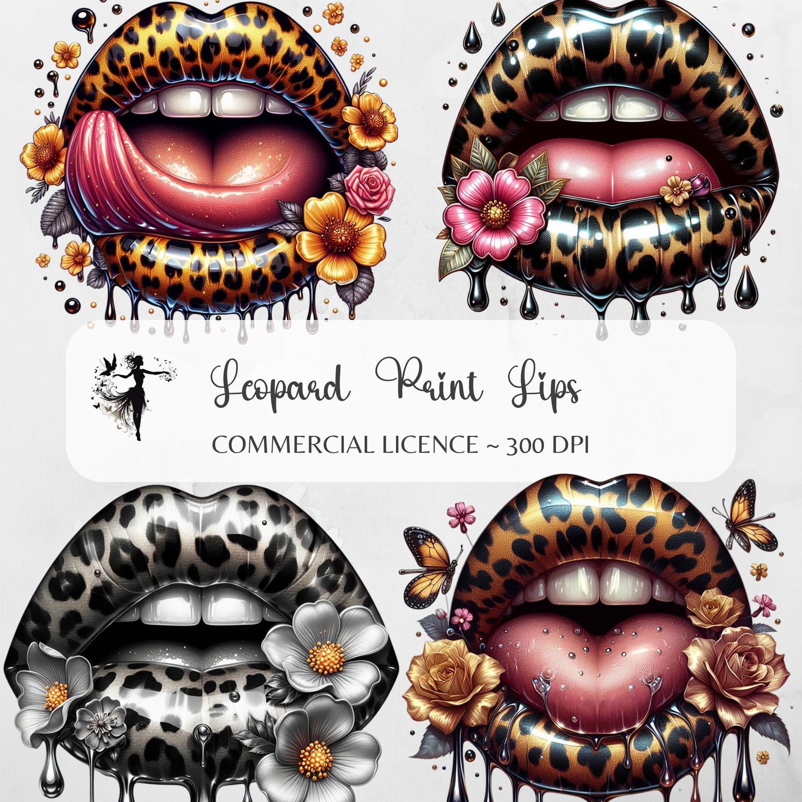 Leopard Print Lips PNG Sublimation Design DTF Lip Print Dripping Lips ...