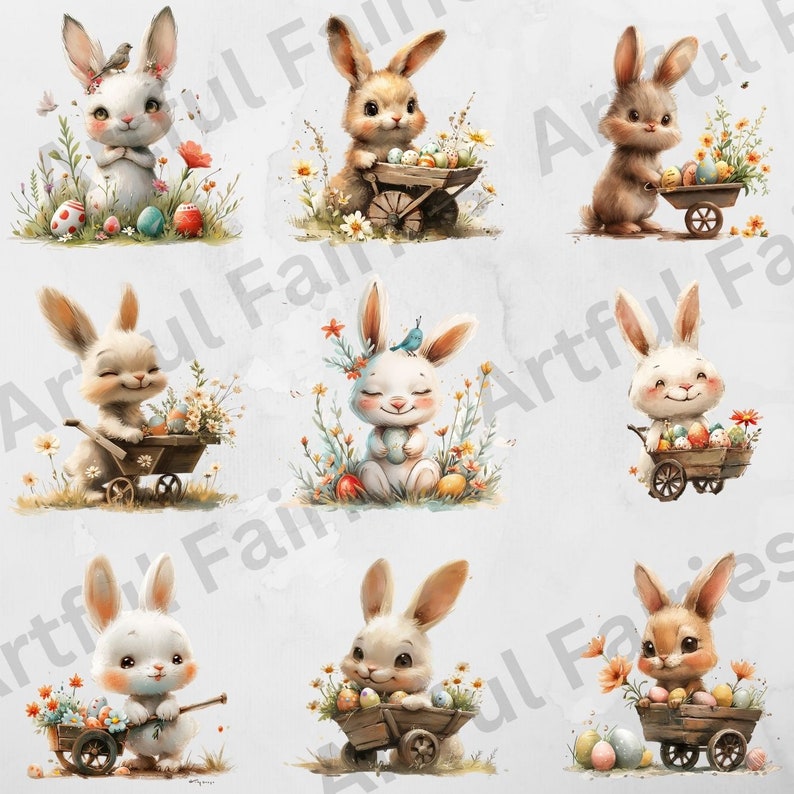 Watercolor Easter Bunny Clipart Bundle Cute Baby Bunny PNG Chick Easter ...