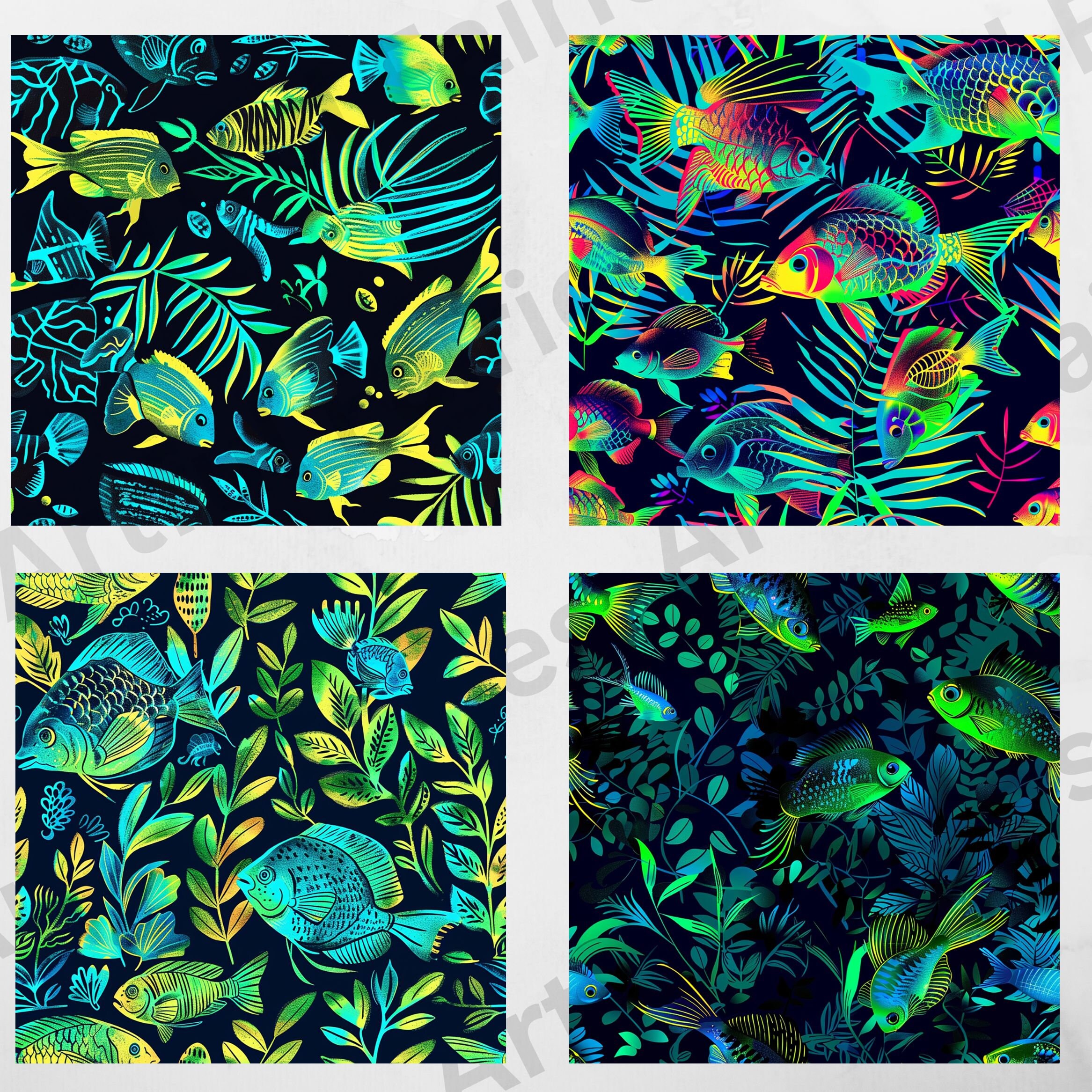 Neon Tropical Fish Seamless Pattern Digital Paper Background Printable ...