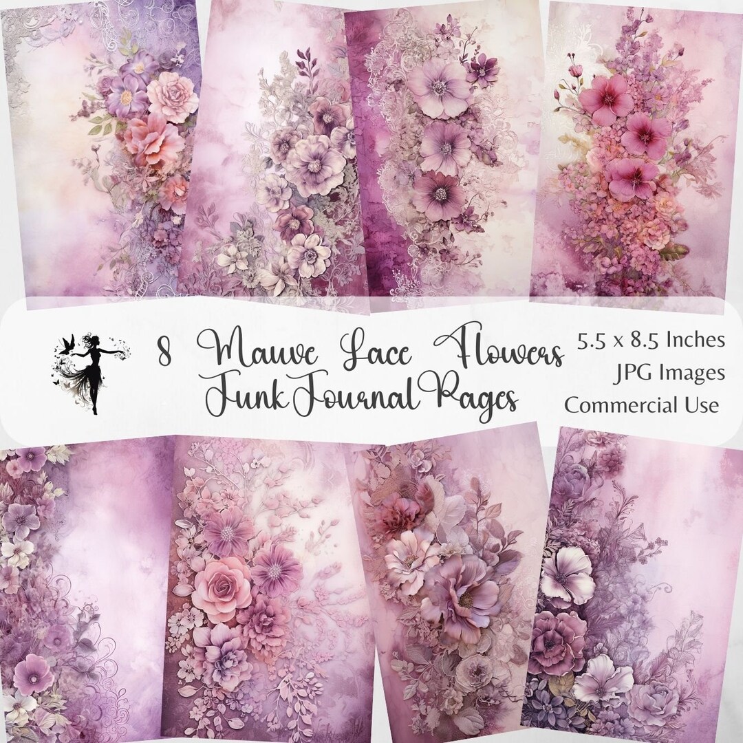 Mauve Floral Junk Journal Pages Digital Scrapbook Paper Kit Lilac ...