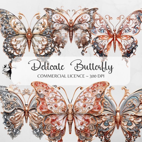 Butterfly Clipart Metallic Butterfly PNG Butterflies PNG Delicate Butterfly Print Butterfly Art Butterfly Stickers Wedding Clipart Ornate