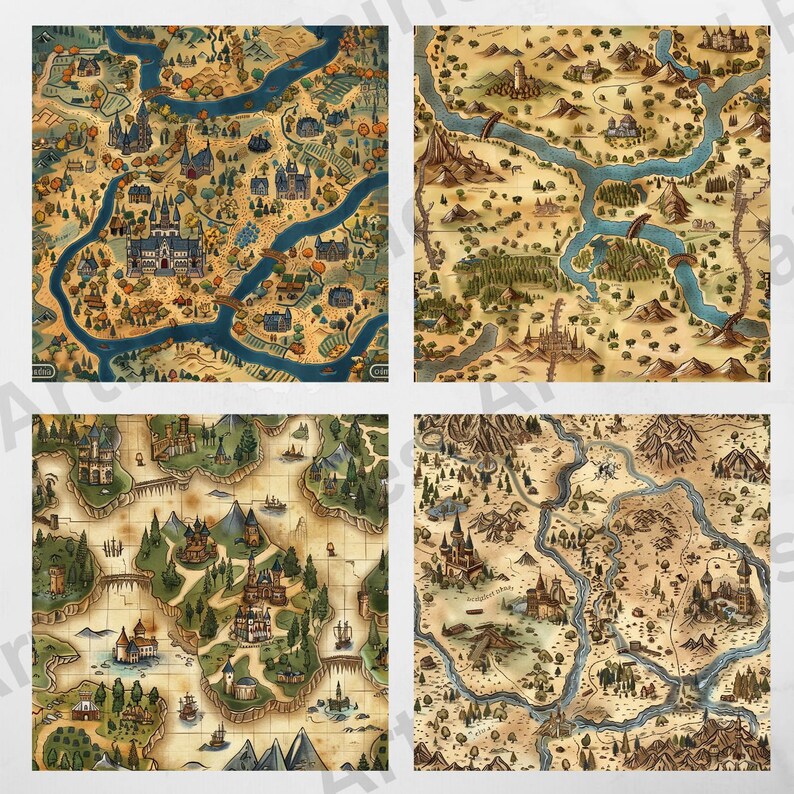 Medieval Fantasy Maps Seamless Patterns Pack Renfaire Digital Papers ...