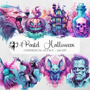 Pastell Halloween Clipart Rosa Halloween Süßes Halloween PNG Bundle Aquarell Clipart Junk Journal Halloween Sublimation Pastel Goth Clipart