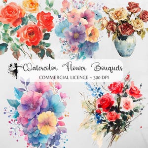 Watercolor Flower PNG Bundle | Bouquet Floral Clipart Watercolor Botanical Flowers Transparent Background Sublimation PNGs Digital Download