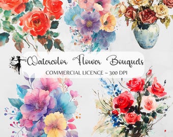 Watercolor Flower PNG Bundle | Bouquet Floral Clipart Watercolor Botanical Flowers Transparent Background Sublimation PNGs Digital Download