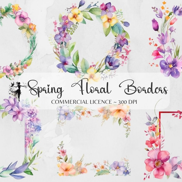 Spring Border PNG Floral Clipart Wildflower Clipart Floral Wreath Watercolor Floral Frames Borders Easter Botanical Clipart Flowers Paper