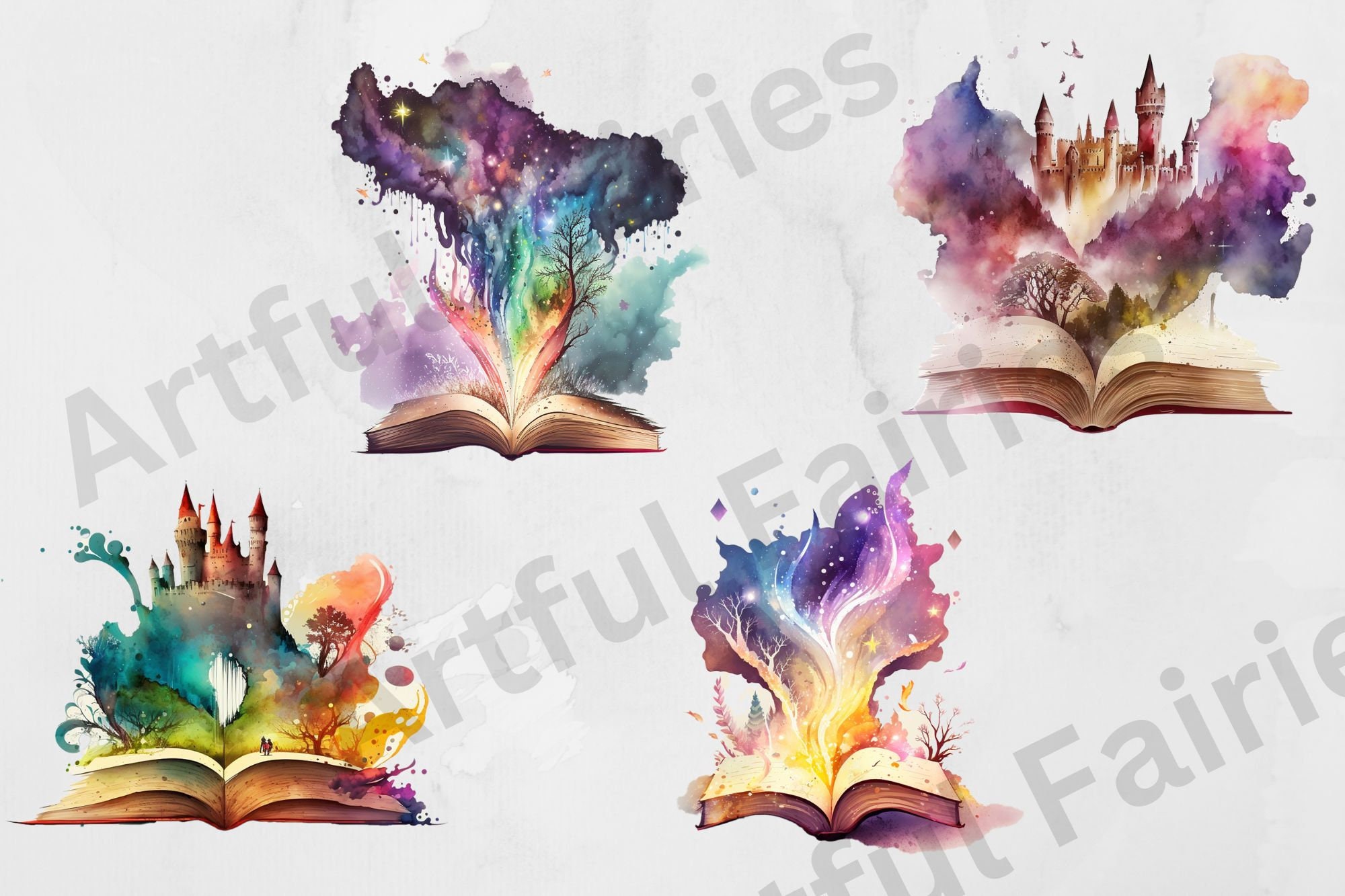 Watercolor Fantasy Books Clipart Open Book Clip Art Book - Etsy
