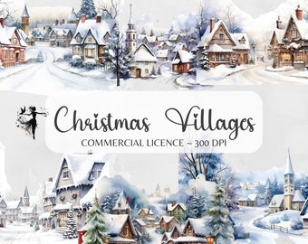 Christmas Village Christmas Scene PNG Watercolor Winter Clipart Vintage Christmas PNG Christmas Villages Xmas Village Christmas Clipart