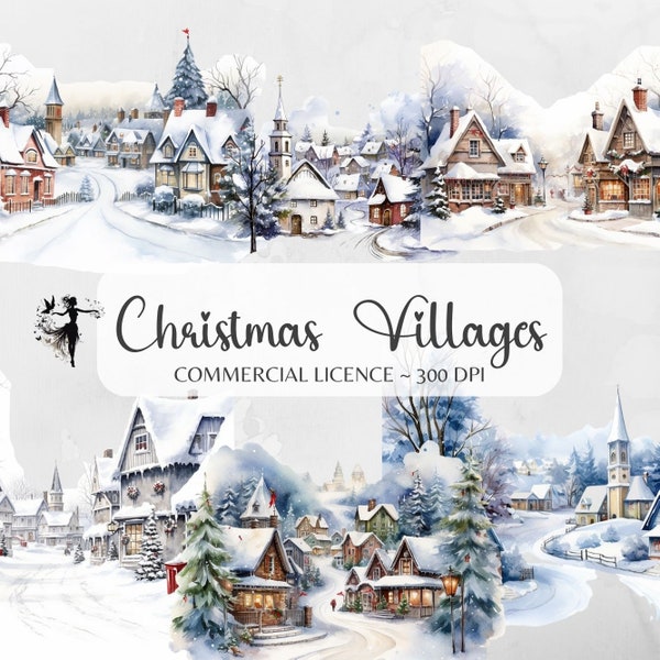 Christmas Village Christmas Scene PNG Watercolor Winter Clipart Vintage Christmas PNG Christmas Villages Xmas Village Christmas Clipart