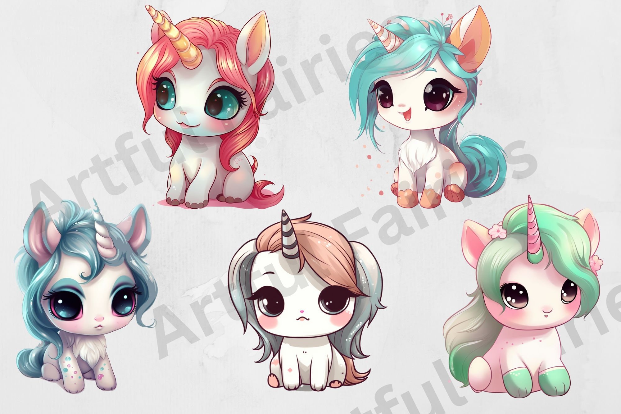 Cute Kawaii Unicorn Clipart Chibi Unicorn Birthday PNG Stickers Fantasy ...