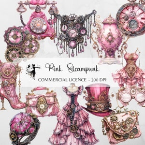 Steampunk Clipart Rosa Aquarell Steampunk Ephemera PNG Junk Journal Zubehör Papier Handwerk Digitaler Planer Scrap Buch Digitaler Download