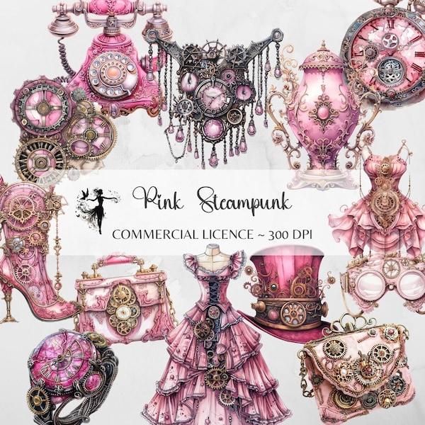Steampunk Clipart Pink Watercolor Steampunk Ephemera PNG Junk Journal Supplies Paper Craft Digital Planner Scrap book Digital Download