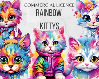 Cat Clipart Cat PNG Animal Clipart Cute Kitty Rainbow Clipart Rainbow Stickers Pet Illustrations Cute Kitten Clipart Cat Printable Stickers