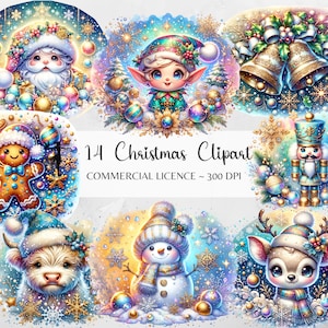Bonito Natal Clipart PNG Pastel Natal Inverno Temporada de Férias Boneco de Neve Raposa Gnomo Quebra-Nozes Pão de Gengibre Árvore de Natal Robin Veado Adesivo
