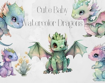 Cute Baby Watercolor Dragons Clipart Baby Dragon Clip Art Kawaii Dragon Cute Dragon Clipart Cute Dragons Fantasy Clipart Chibi Dragon PNG