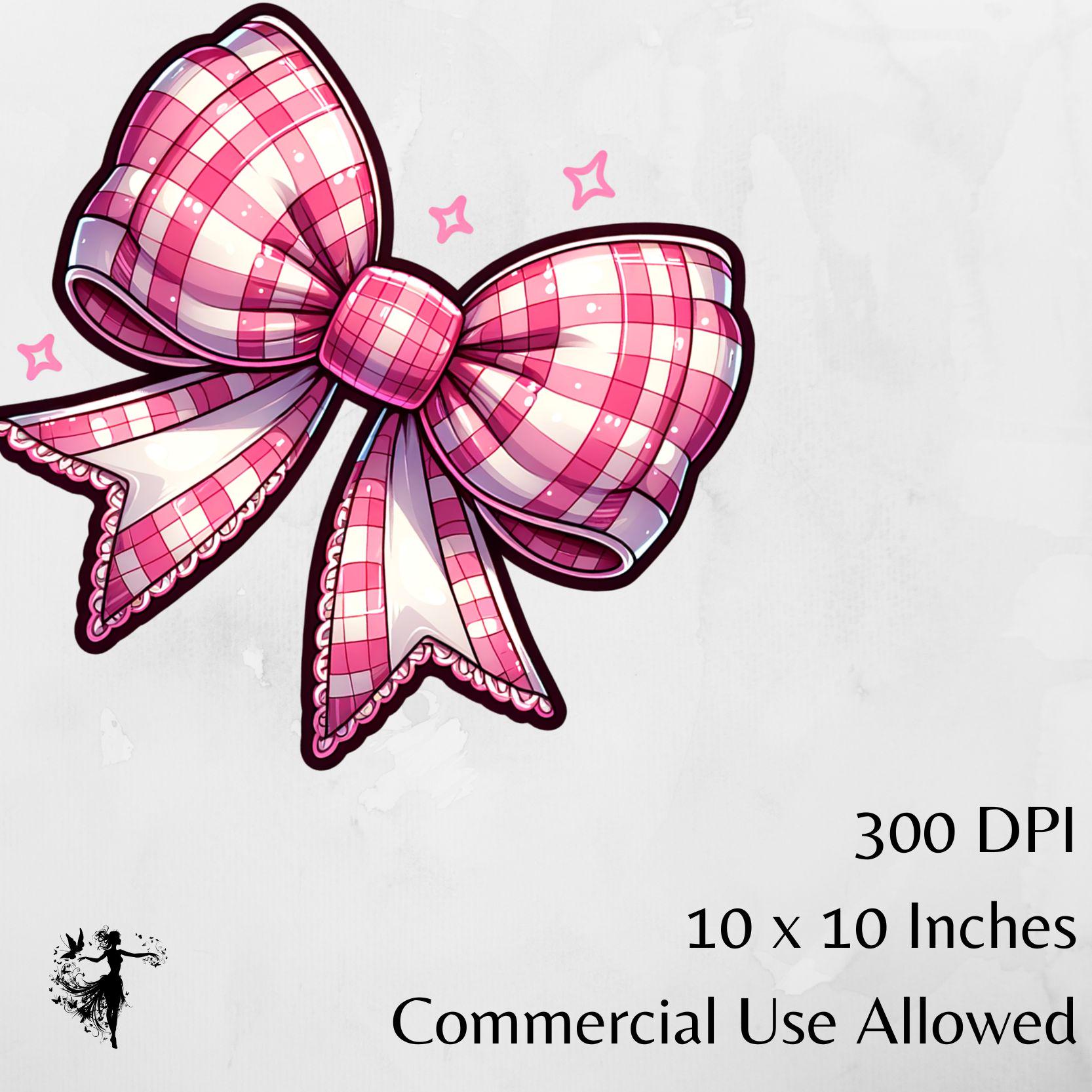 Pink Checkered Bow Girly Coquette PNG Clipart Collage Preppy Watercolor ...