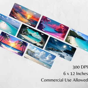 May include: A set of 10 digital art prints featuring tropical beach scenes. The prints are 6 x 12 inches and 300 DPI. Commercial use is allowed.
