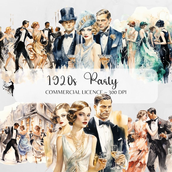 1920s Party Clipart Flapper Clipart Flapper Dress PNG Retro People Clipart Vintage Clipart 1920s Fashion Clipart Watercolor Clipart