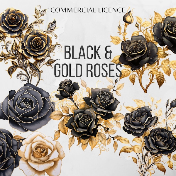 Black Roses PNG Black Rose Clipart Black Gold Rose PNG Gold Rose Clipart Flower png Rose Silhouette Gothic Rose Floral png Gothic Flowers