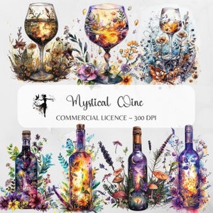 Aquarell Wein Clipart Bundle Magische Weingläser Blume PNG Roter weißer Schmetterling Digital Printable Blumen Junk Journal Scrapbook Zubehör