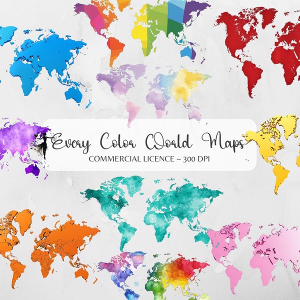 World Map Clipart Pastel Earth Watercolor Maps PNG Printable World Map Creator Poster Continents Clipart Sublimation Travel Wall Art Color