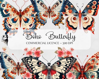 Butterfly Clipart Boho Butterfly PNG Butterflies PNG Boho Butterfly Print Butterfly Art Butterfly Wings Butterfly Stickers Wedding Clipart
