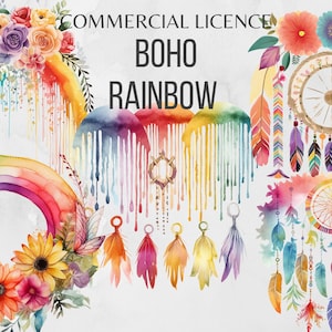 Aquarell Boho Regenbogen Clipart PNG Boho Clipart Boho Blumen Clipart Boho Formen Modern Boho Print Hochzeit Clipart Boho Regenbögen Download