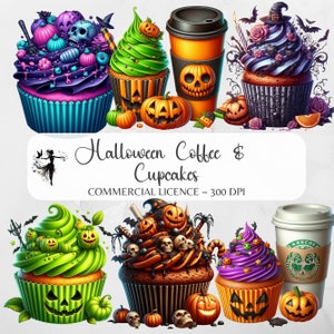 Café de Halloween PNG Clipart Cupcakes de Halloween Otoño espeluznante PNG Calabaza PNG Diseño de sublimación Otoño DTF Transferencia Café helado PNG Gráficos