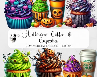 Halloween Coffee PNG Clipart Halloween Cupcakes Spooky Fall PNG Pumpkin png Sublimation Design Fall DTF Transfer Iced Coffee png Graphics