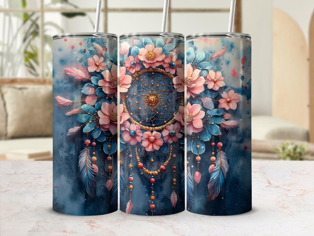 Boho Dreamcatcher Floral Tumbler Wrap, Flowers Dream Catcher 20oz ...