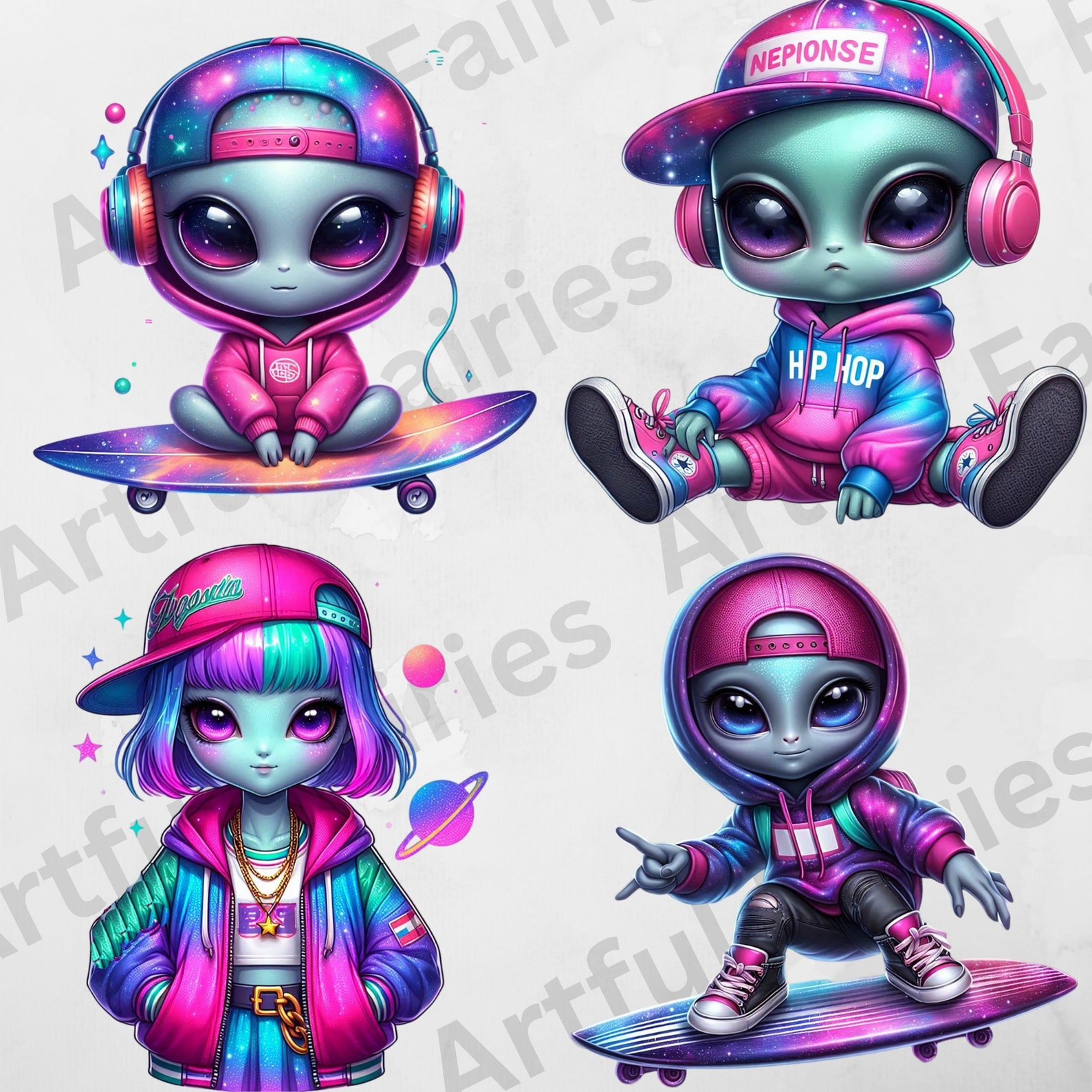 Funny Alien Clipart Chibi Alien PNG Space Hip Hop Sticker Cute Alien ...