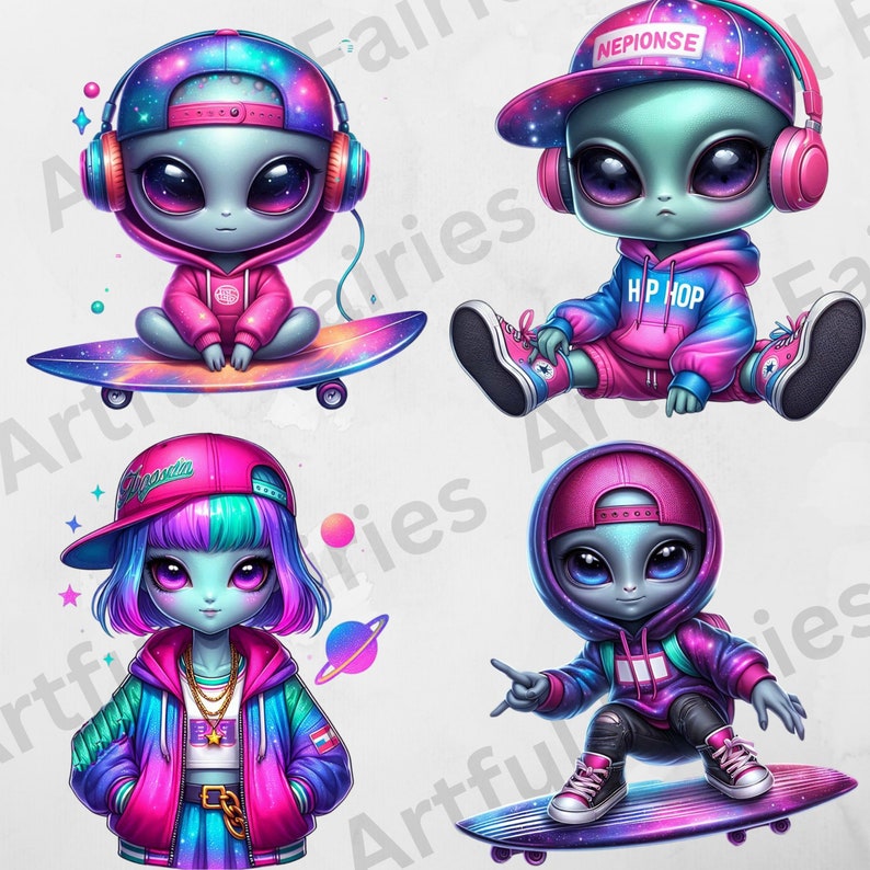 Funny Alien Clipart Chibi Alien PNG Space Hip Hop Sticker Cute Alien ...