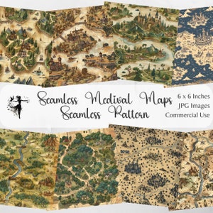 Mittelalterliche Fantasy Karten Seamless Patterns Pack Renfaire Digitale Papiere Scrapbook Papier Junk Journal DIY Handwerk Mittelalter Journal Poster