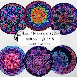 Bundle mandala en forme de mandala en forme de mandala en forme de sublimation en néon, en forme d'éolienne à sublimation, de 10,5 pouces, ronde, ornement à suspendre, essoreuse en PNG, boucles d'oreilles de jardin